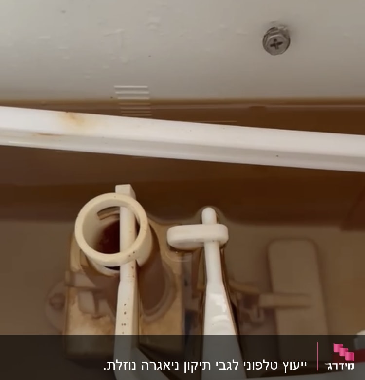 מנגנון פנימי של ניאגרה עם מים חומים